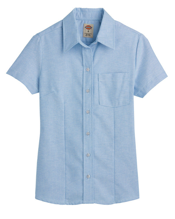 Blusa Oxford stretch de manga corta para mujer